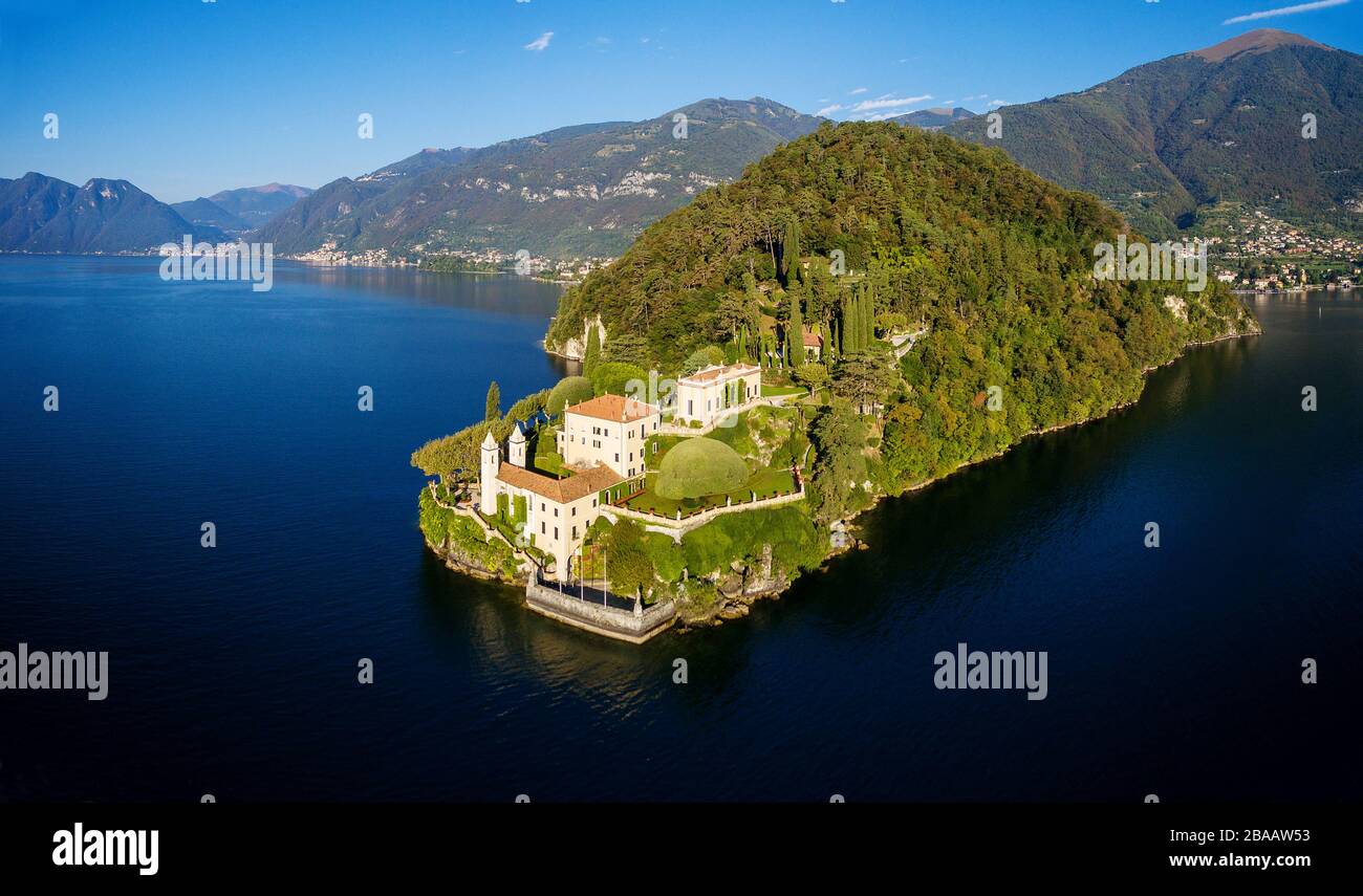 Villa del Balbianello (1787) - Lavedo - Lenno - Lake Como (IT) - Panoramic Aerial View Stock Photo