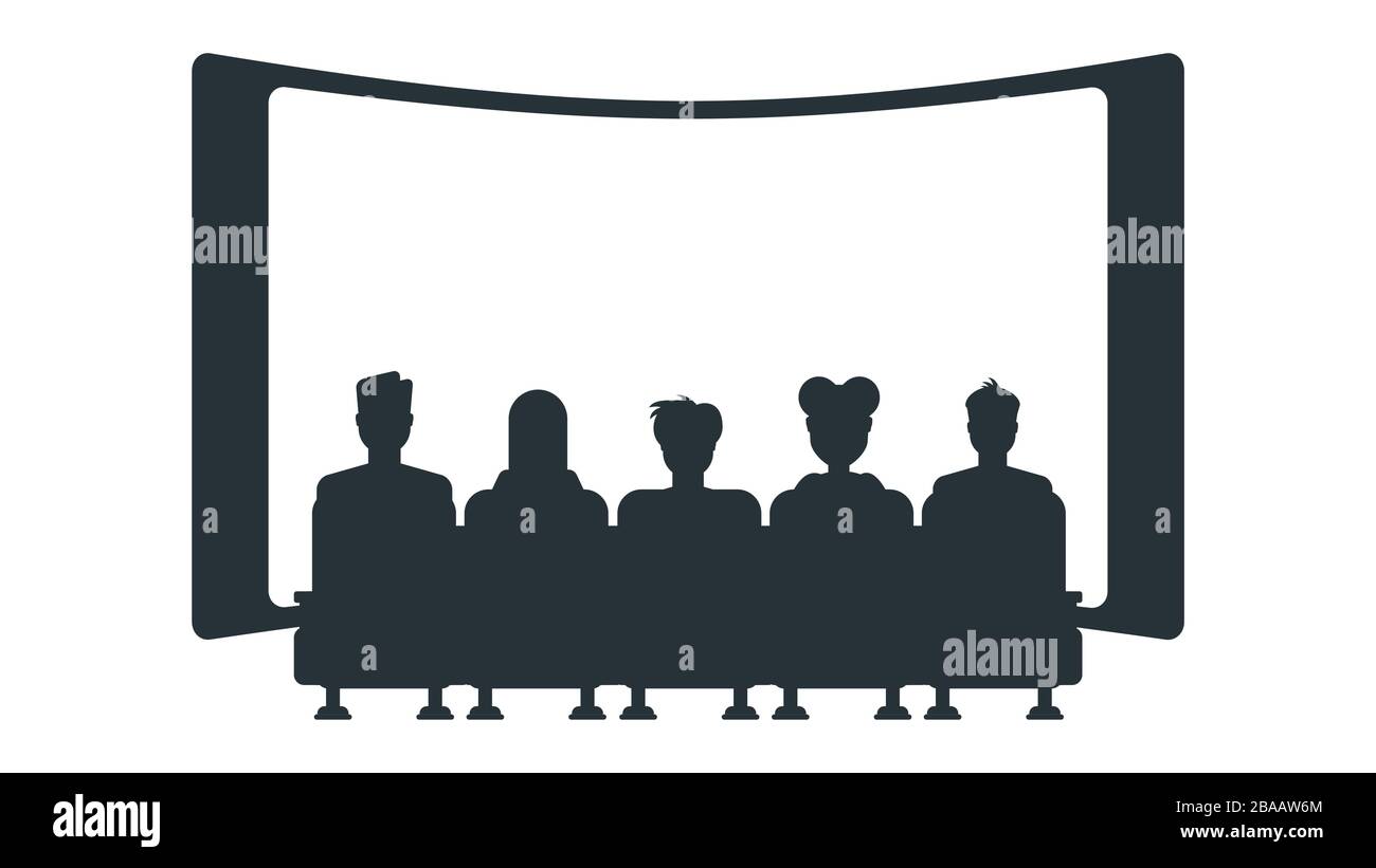 Silhouettes of people in cinema. Flat vector illustration. Stock Vector