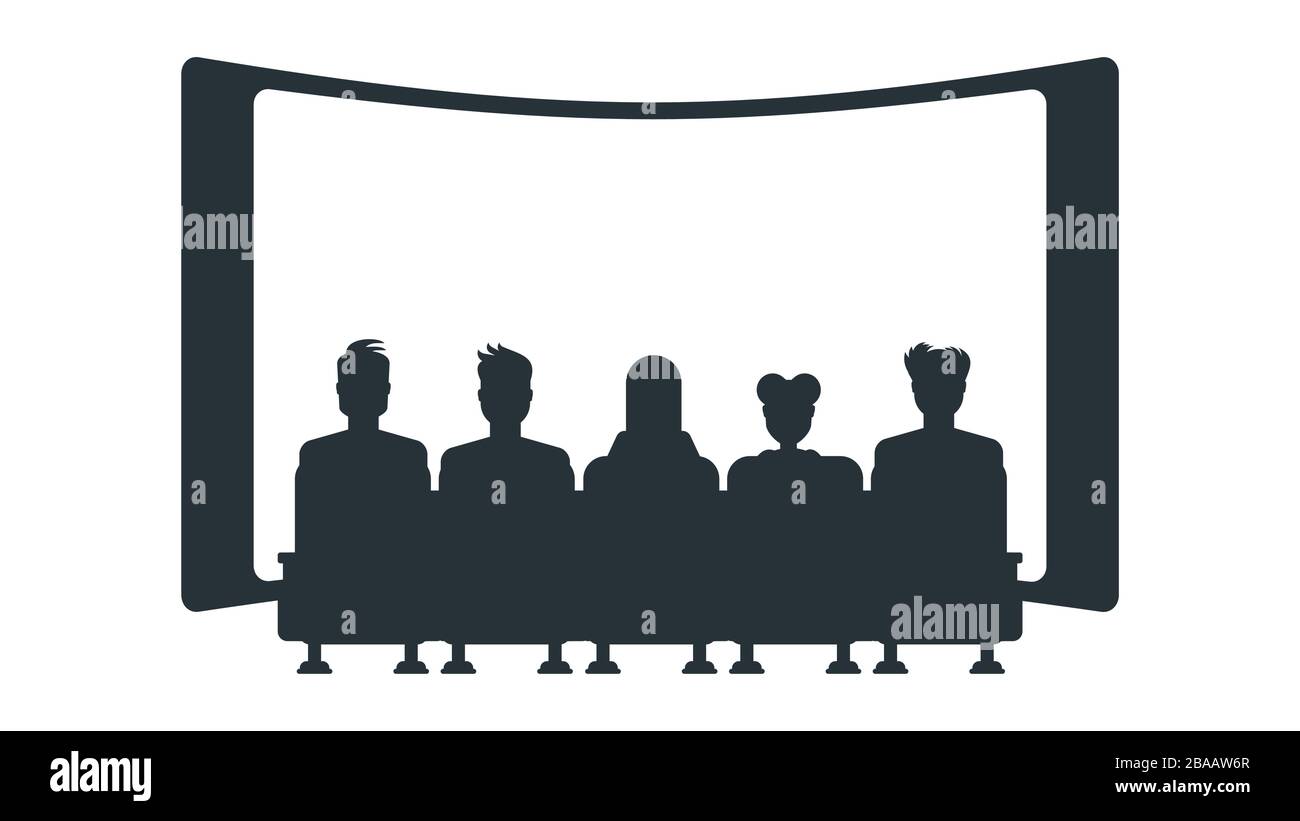 Silhouettes of people in cinema. Flat vector illustration. Stock Vector