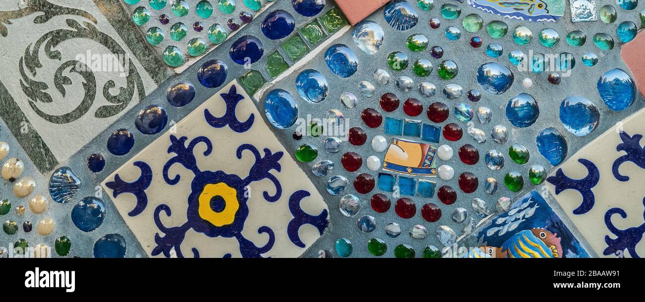 Mosaic tiles with shiny stones Stock Photo