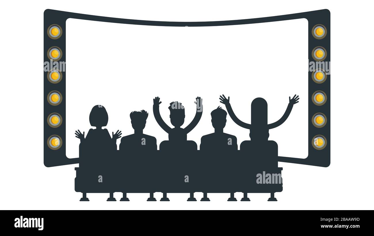 Silhouettes of people in cinema. Flat vector illustration. Stock Vector