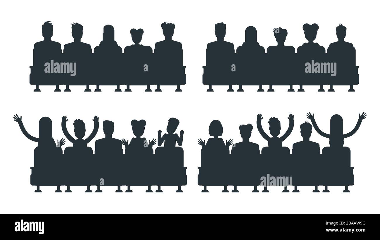 Silhouettes of people in cinema. Flat vector illustration. Stock Vector