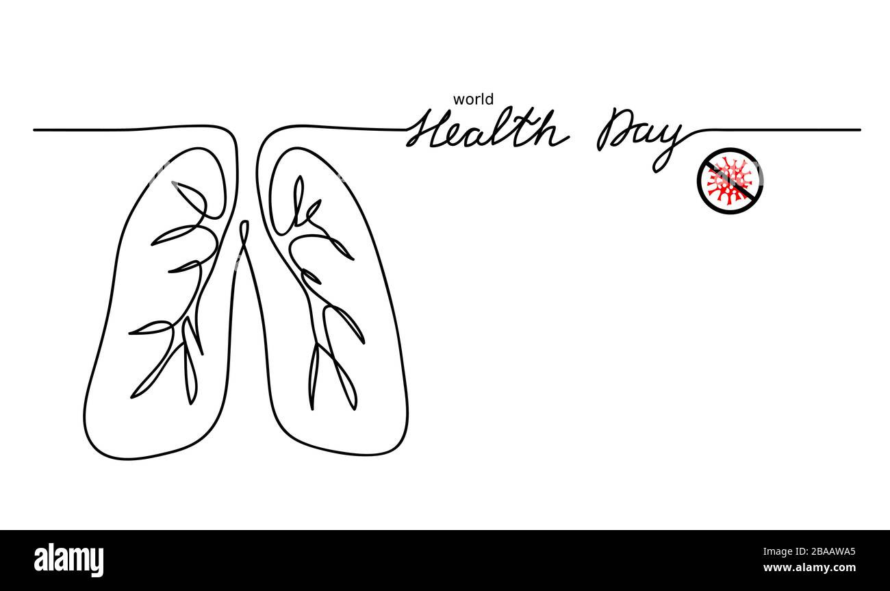 World health day vector minimal background. Lungs one continuous line drawing. Stock Vector