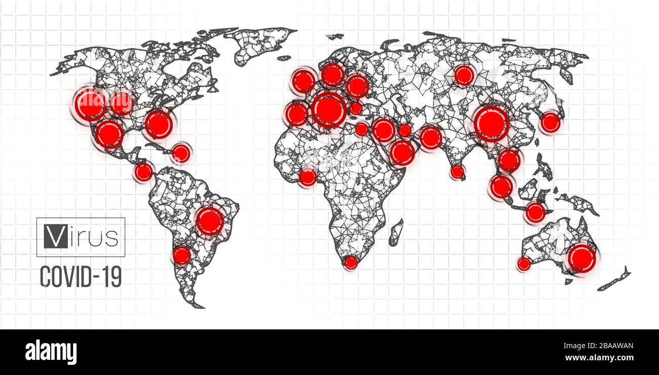 World map novel pandemic coronavirus COVID-2019. Epidemic spread by ...