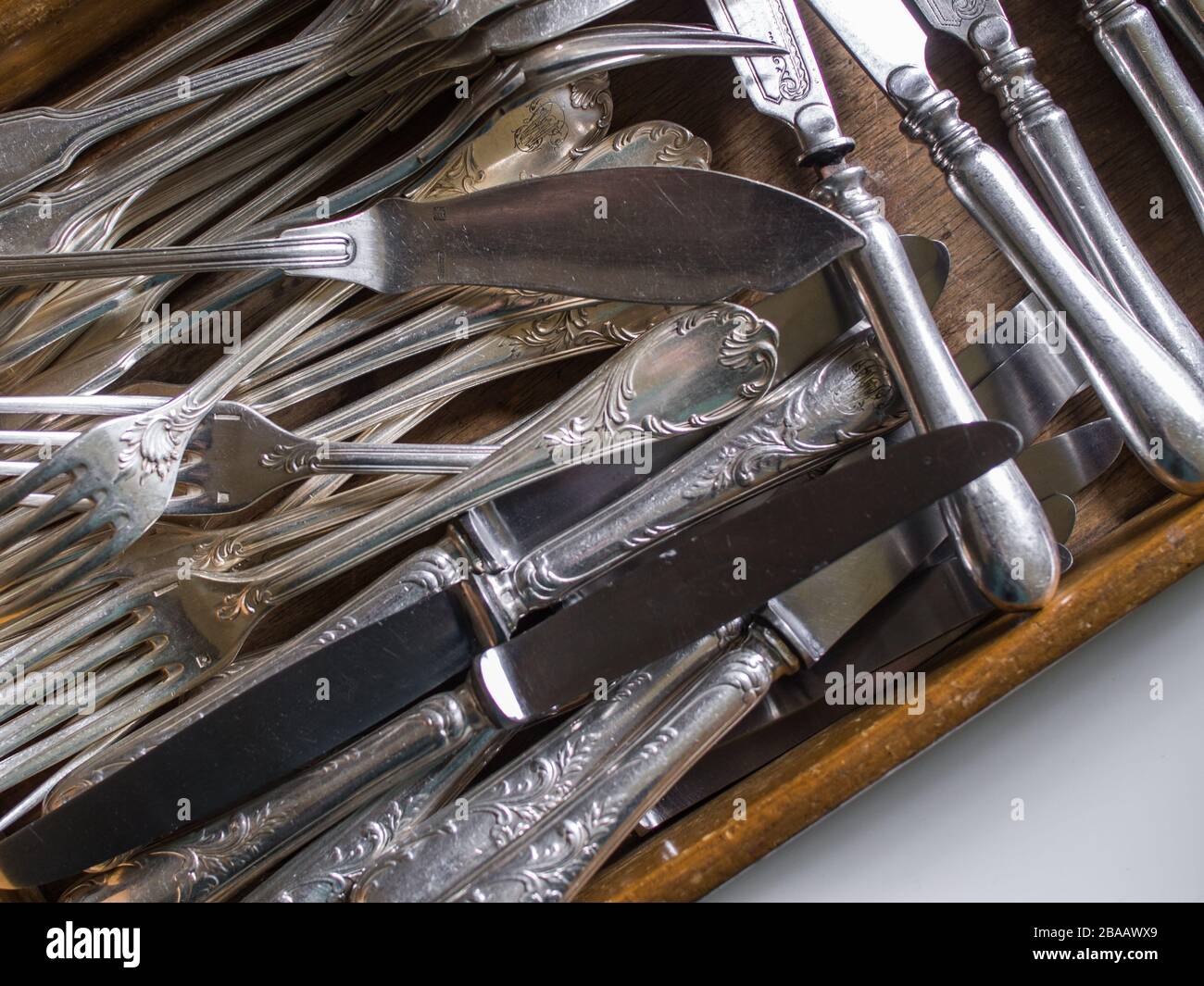 close up of many antique forks and knives Stock Photo Alamy