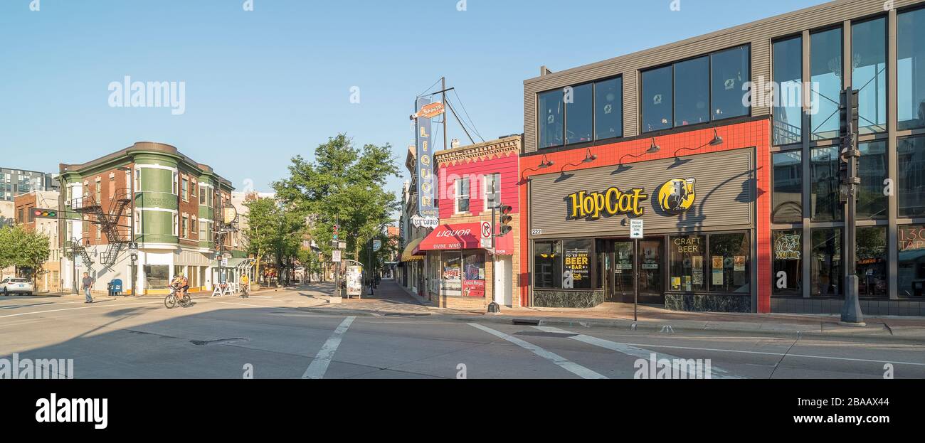 View of street with craft beer bar, Madison, Dane County, Wisconsin, USA Stock Photo