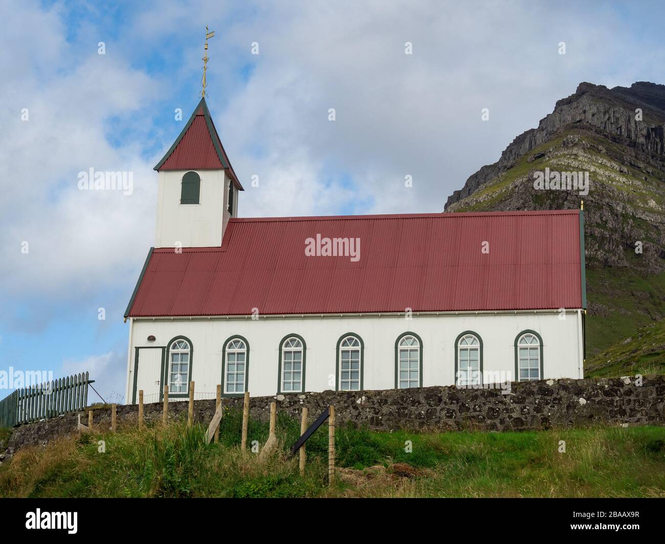 Faroe Islands, Kunoy village. Church.B Stock Photo