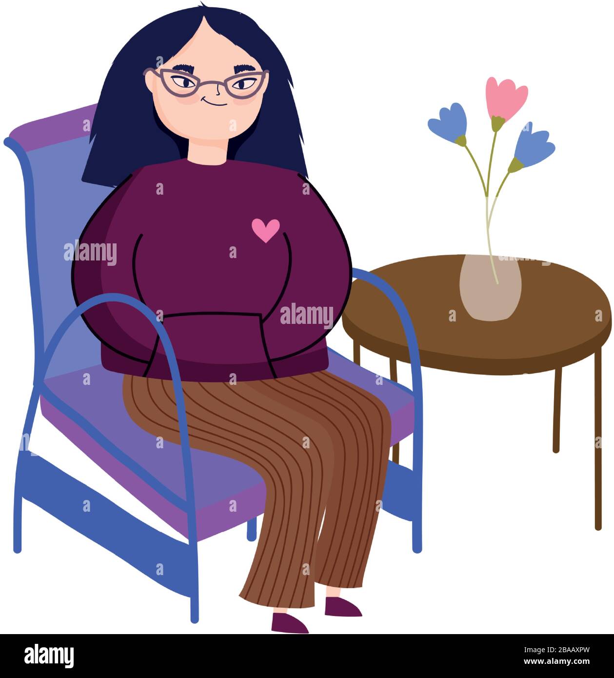 young woman wearing glasses sitting in chair vector illustration Stock ...