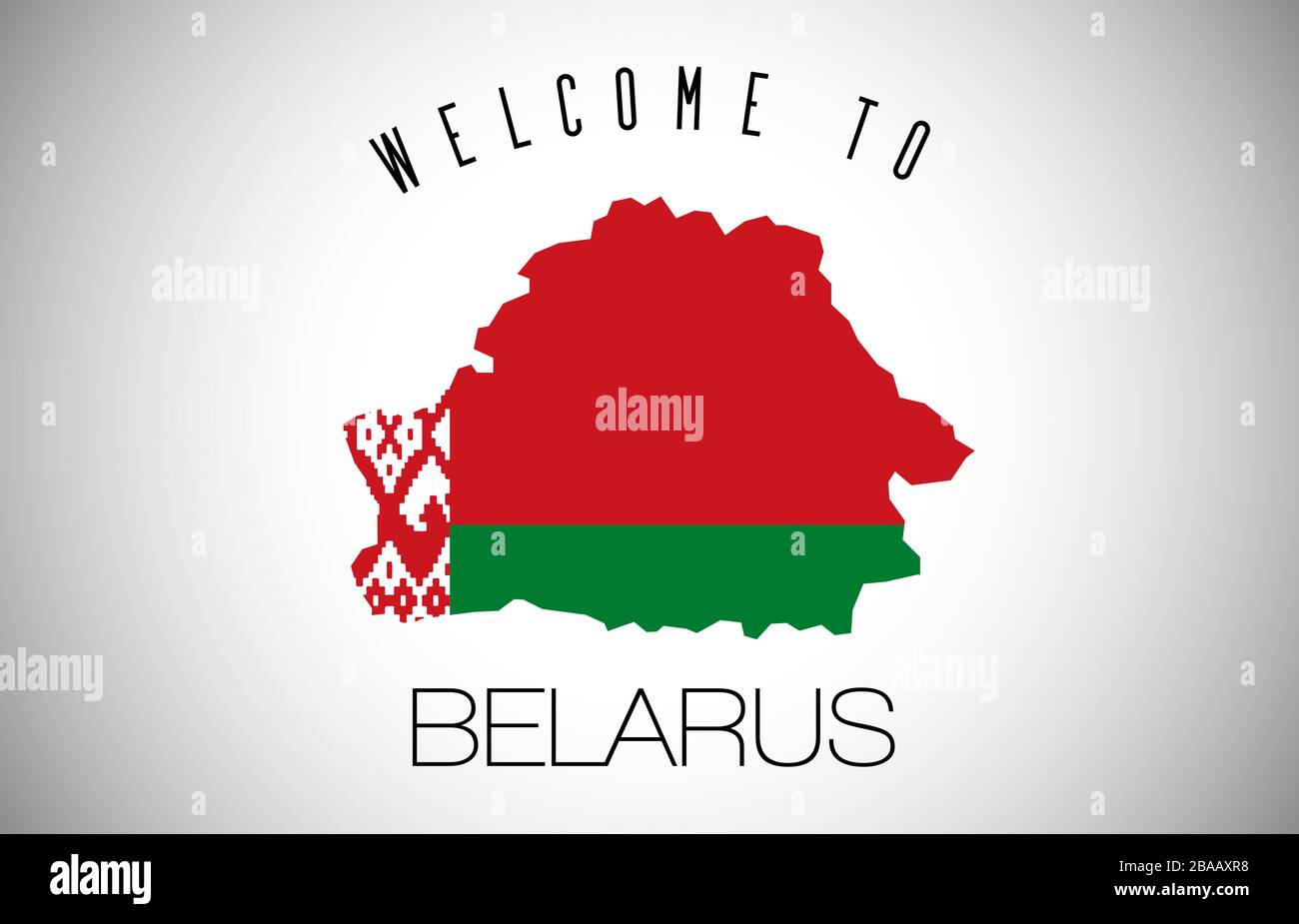 Belarus Welcome to Text and Country flag inside Country Border Map. Belarus map with national flag Vector Design Illustration. Stock Vector