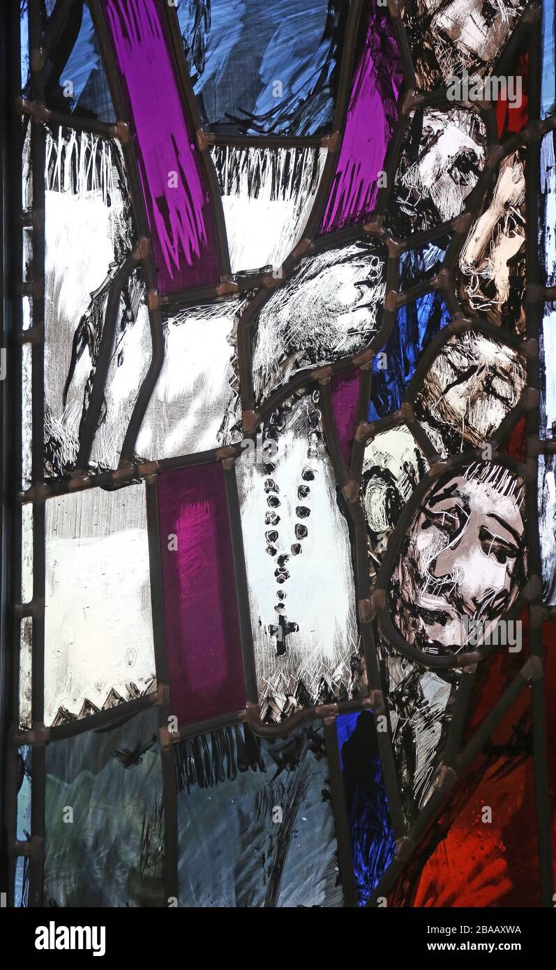 Father Rupert Mayer, detail of stained glass window by Sieger Koder in St. John church in Piflas, Germany Stock Photo