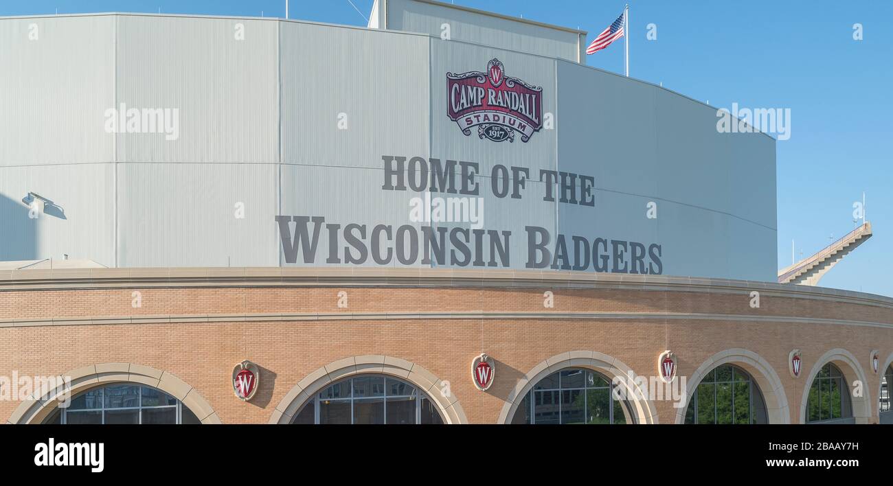 View of Camp Randall Stadium on University of Wisconsin-Madison, Madison, Dane County, Wisconsin, USA, Stock Photo