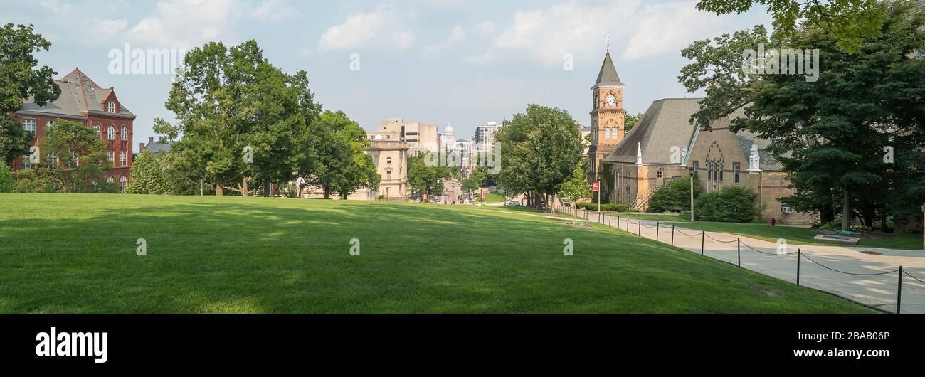 Footpath and lawn in front of University of Wisconsin-Madison School of Music, Madison, Dane County, Wisconsin, USA Stock Photo