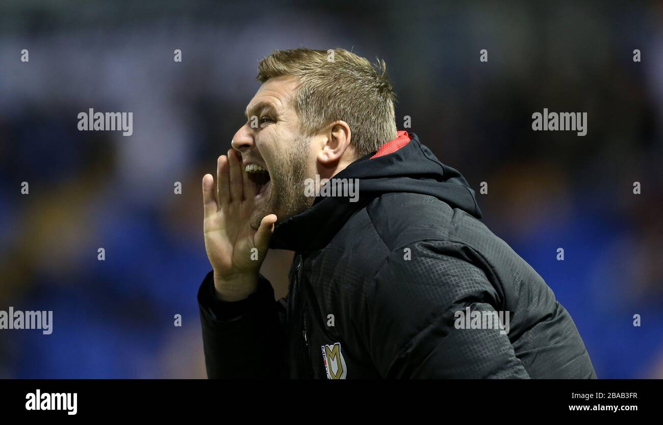 MK Dons' manager Karl Robinson screams at his players Stock Photo