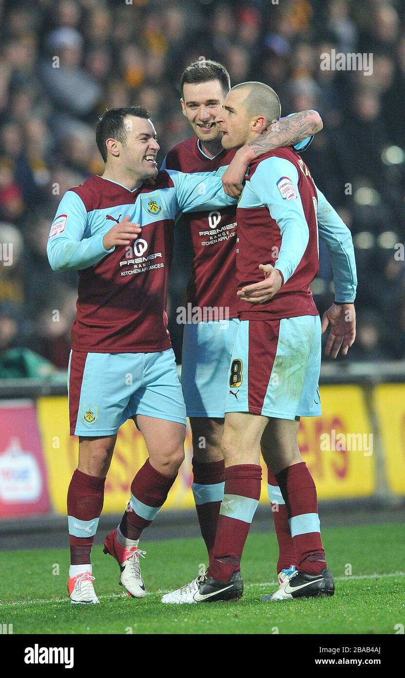 Burnley's Dean Marney is congratulated on scoring his team's first goal Stock Photo