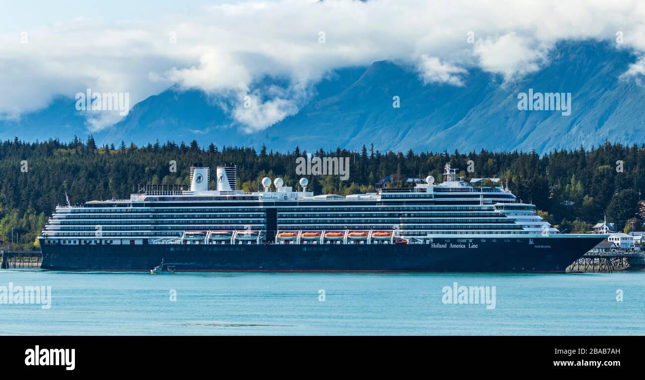Holland American Cruise Ship Noordam at Haines, Alaska, on Alaska Inside Passage cruise. Stock Photo