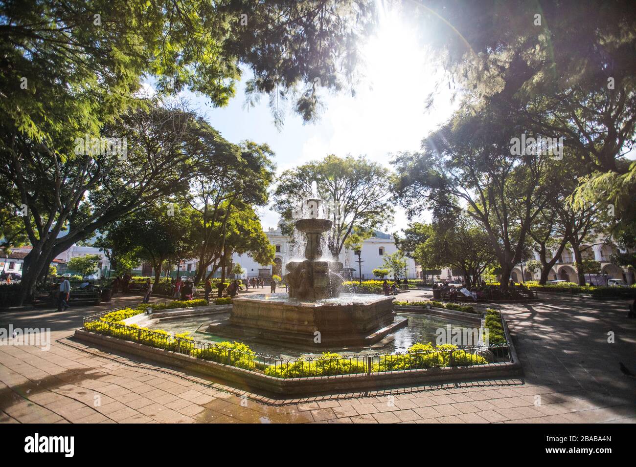 Central Park (Plaza Mayor), Antigua, Guatemala. Stock Photo