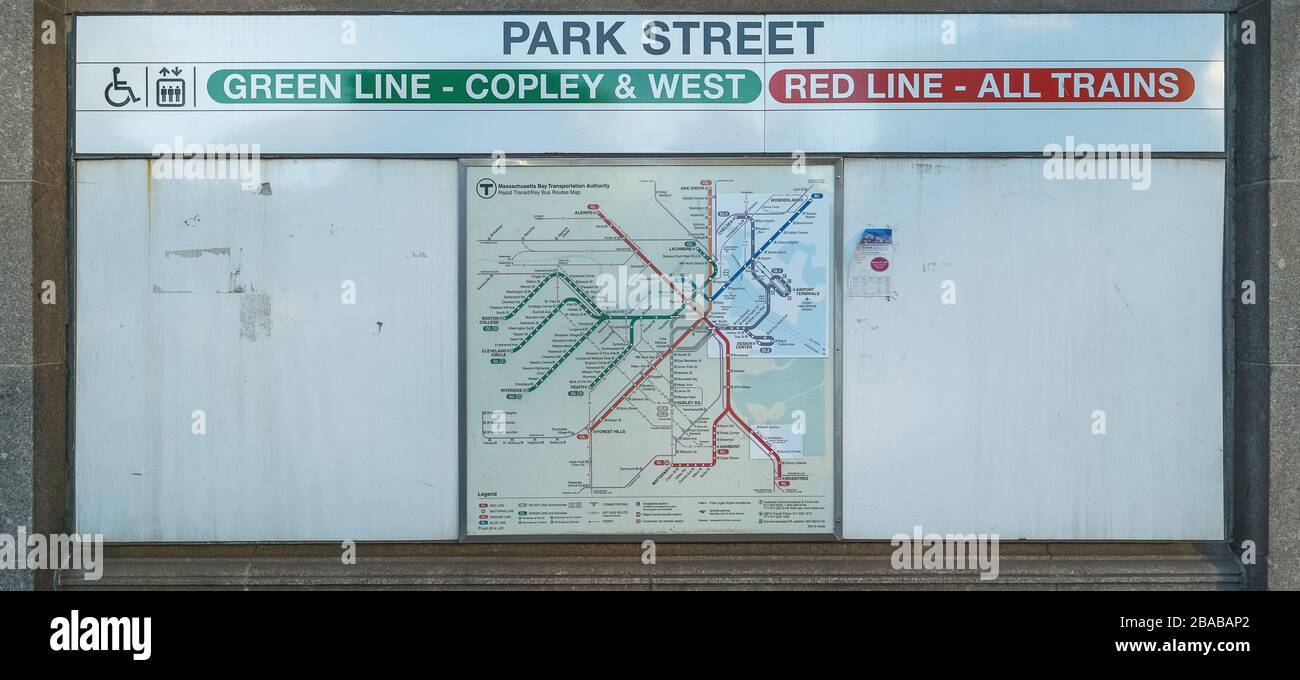Subway map on wall, Boston Common, Boston, Massachusetts, USA Stock Photo