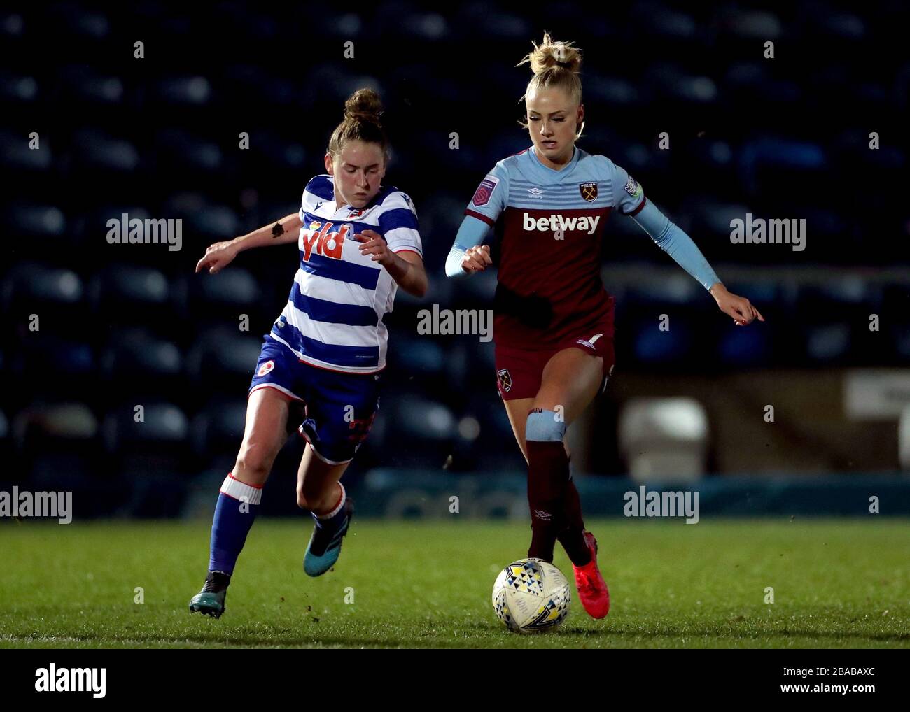 Reading Women's Racheal Rowe (left) and West Ham United's Alisha Lehmann battle for the ball Stock Photo