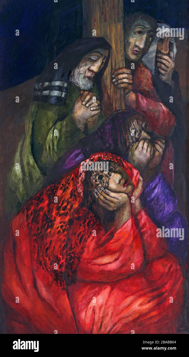 St Mary Magdalene, St. Joseph of Arimathea, St John the Evangelist and Nicodemus, detail of high altar by Sieger Koder Stock Photo