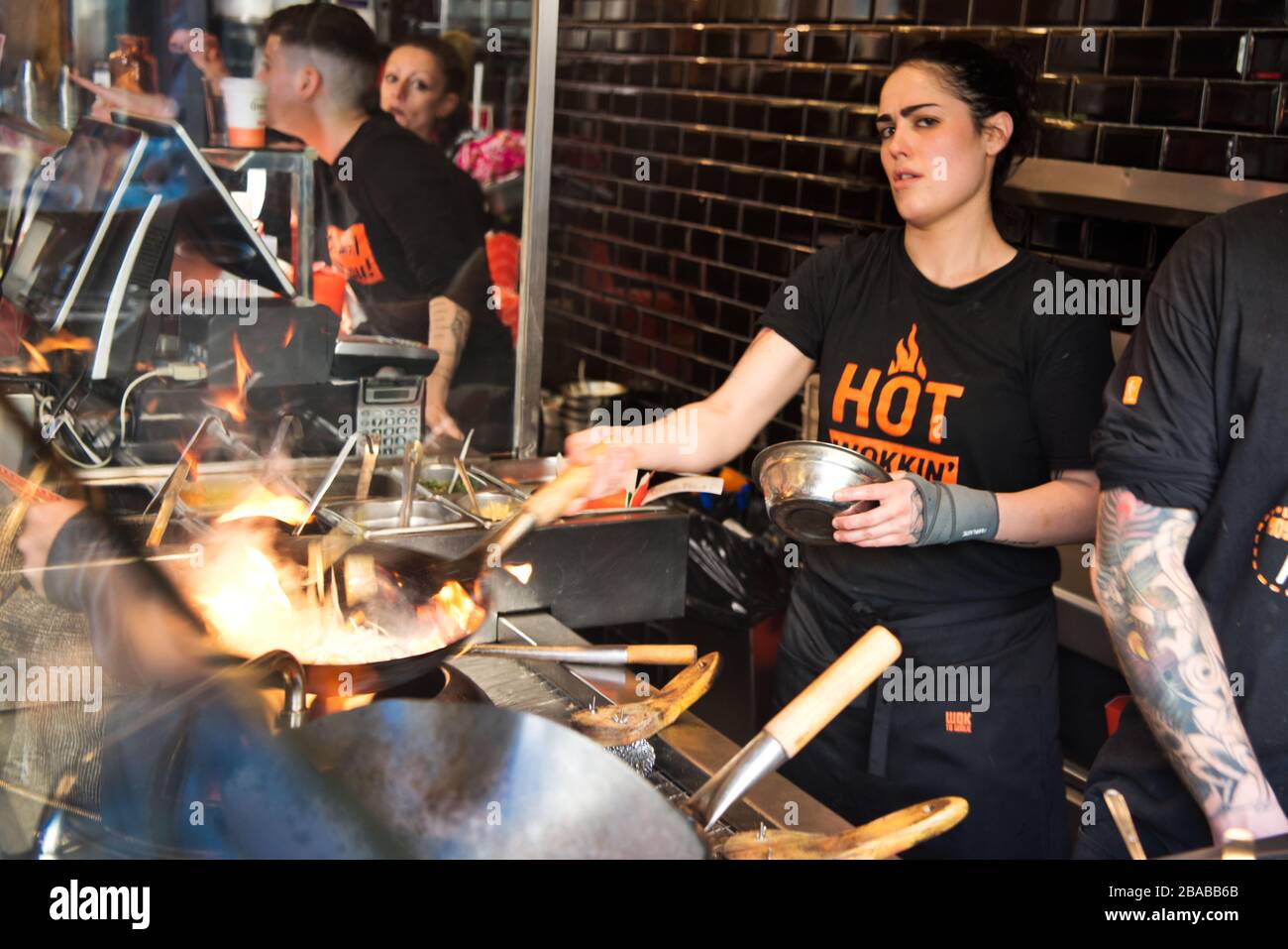 La Rambla live cooking, street food, Barcelona Spain Stock Photo - Alamy
