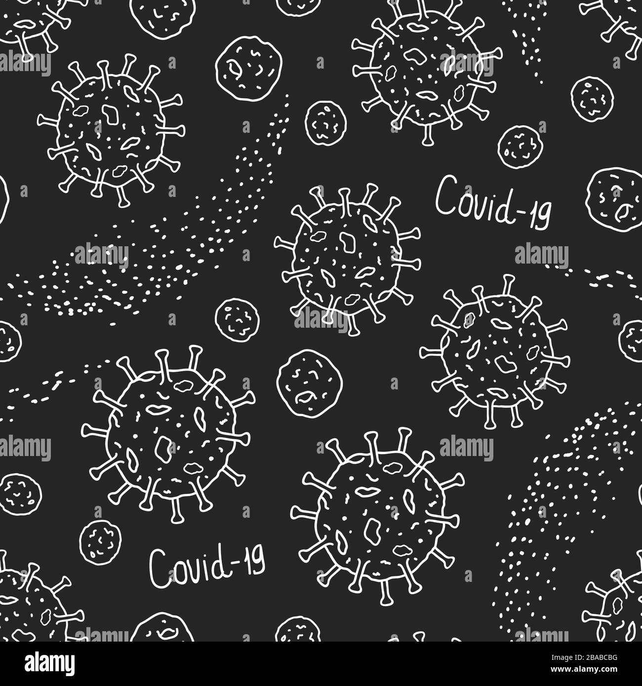 Coronavirus hand drawn griffonage. Flu virus texture. Seamless pattern ...