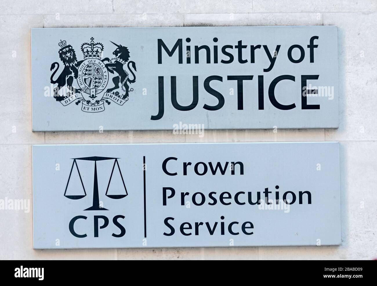Ministry of Justice, Crown Prosecution Service sign, London, England, UK Stock Photo