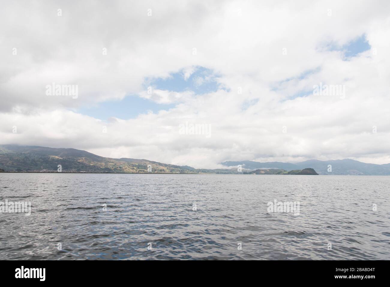 Aquitania, Boyaca / Colombia: April 9, 2018: landscape of Tota, the largest Colombian lake, a cold and cloudy morning Stock Photo