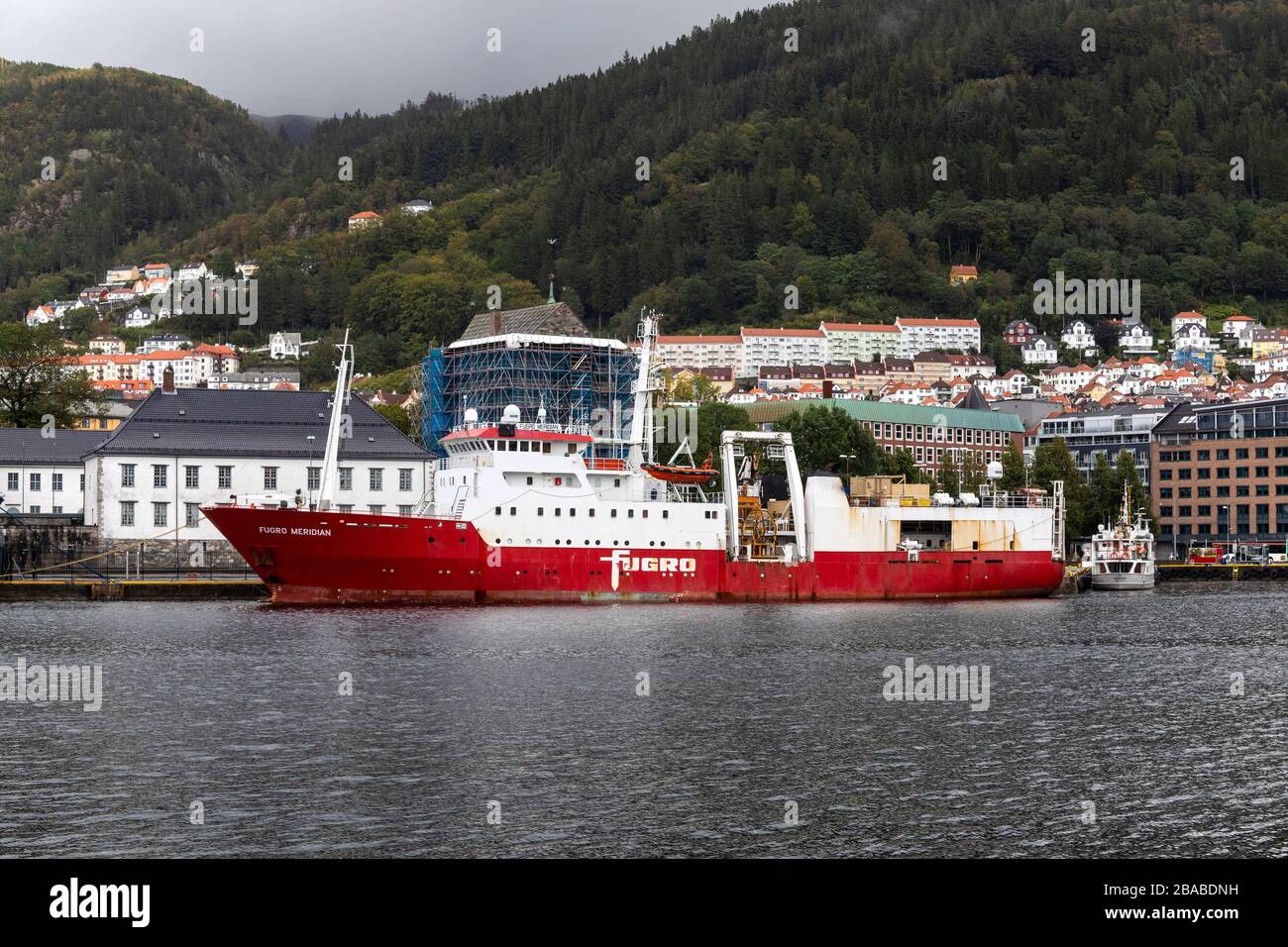 Research and seismic vessel Fugro Meridian at Festningskaien, in the port of Bergen, Norway. Stock Photo