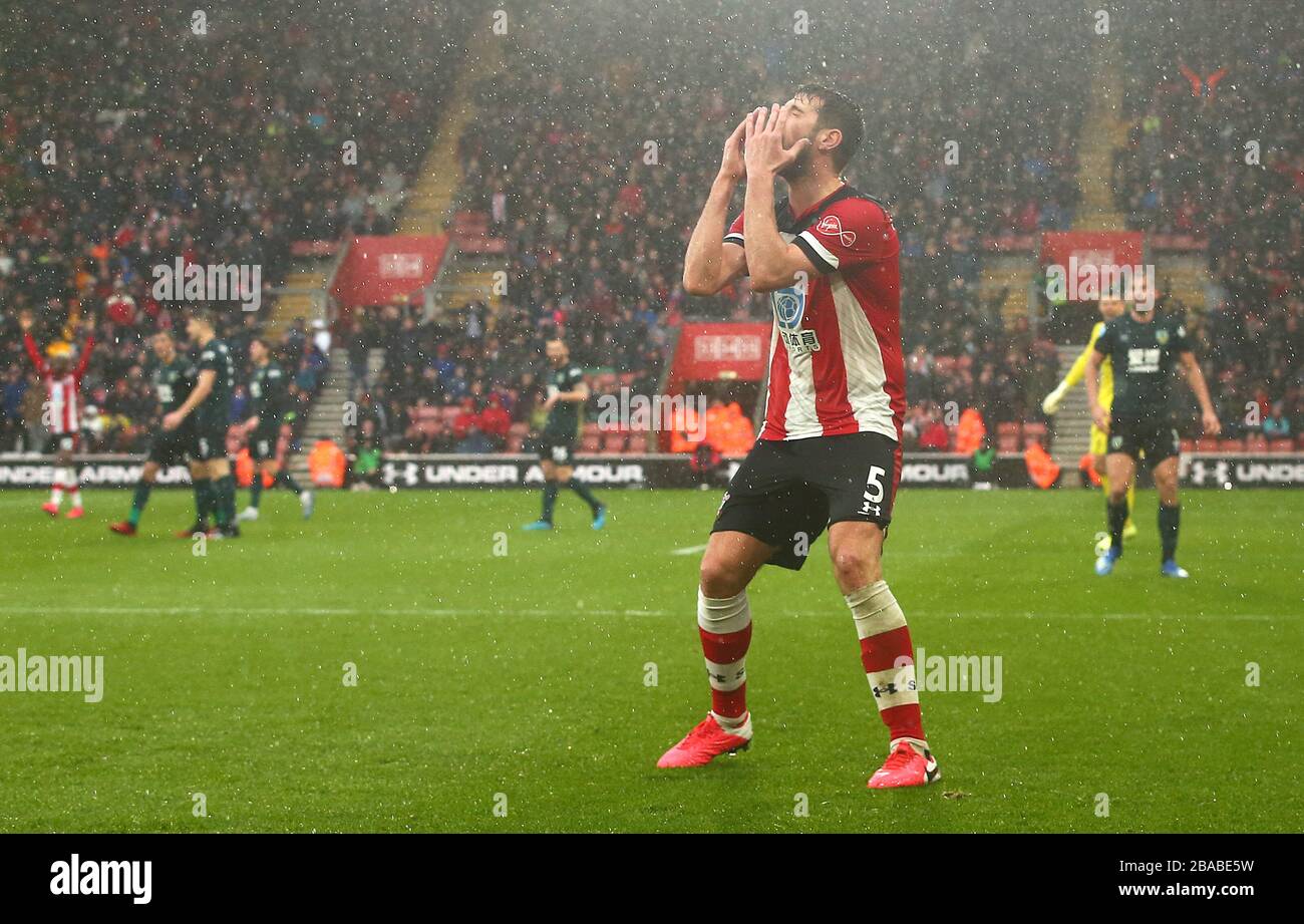 Southampton's Jack Stephens reacts after what he thinks is handball Stock Photo