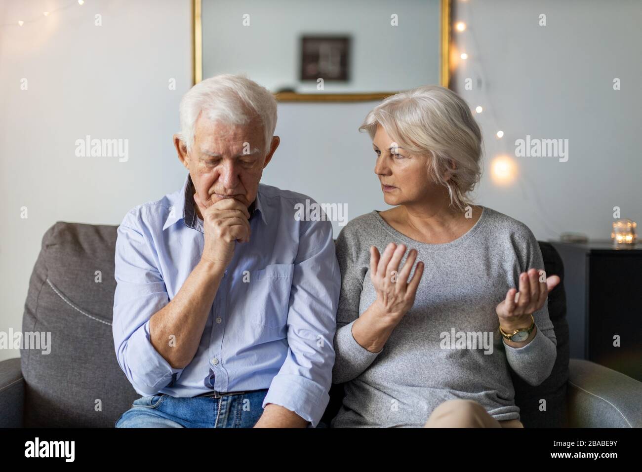 Senior couple having an argument at home Stock Photo