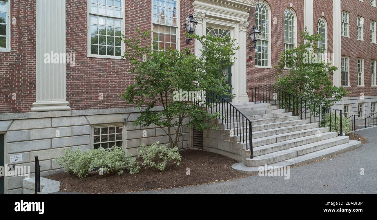 Entrance to Lehman Hall building, Harvard University, Cambridge, Massachusetts, USA Stock Photo