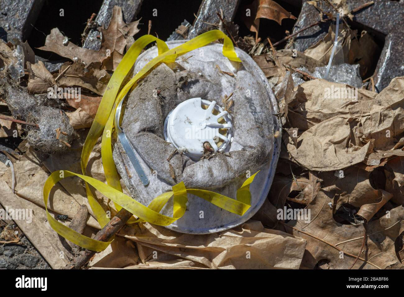 Discarded items left on the streets from COVID-19 in Williamsburg, Brooklyn on Lorimer Street. Stock Photo