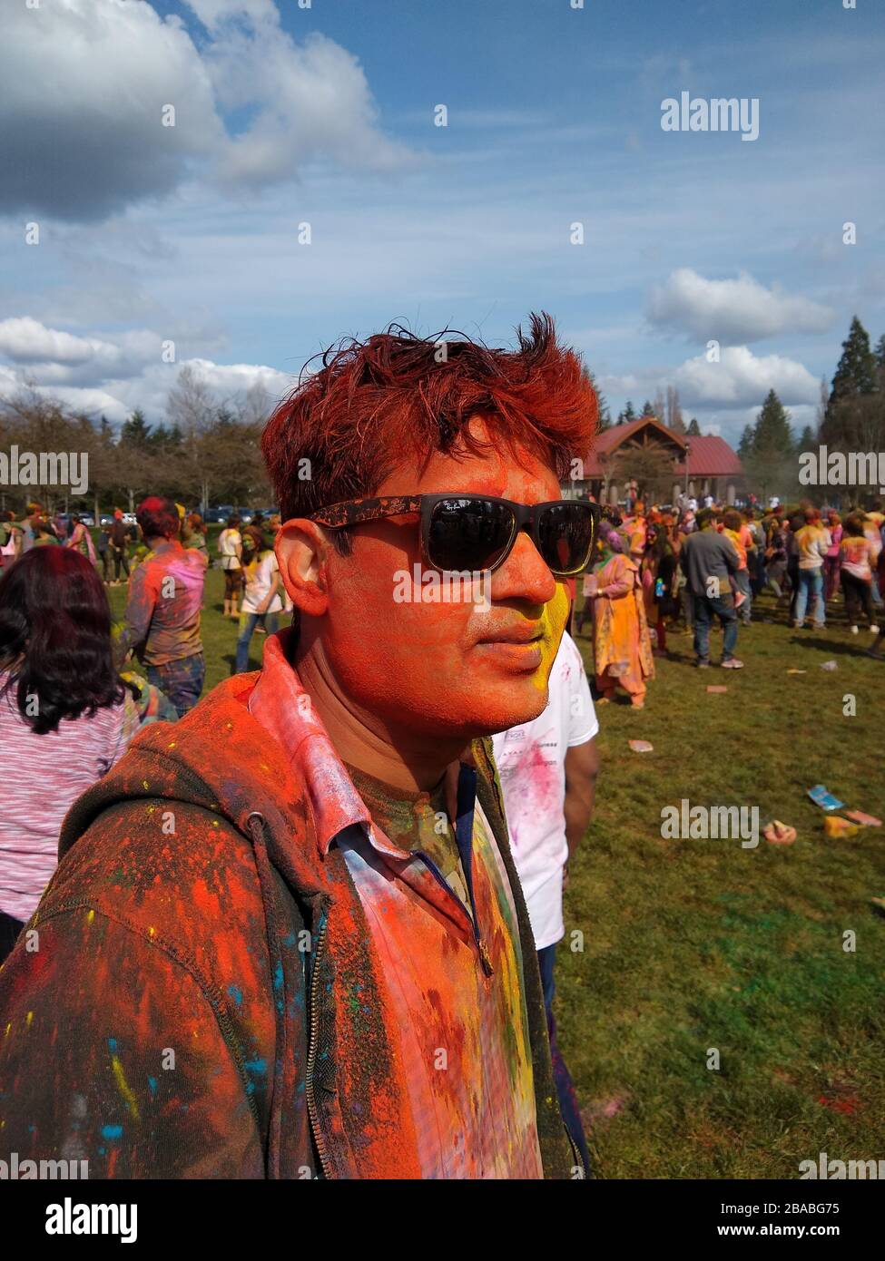 Potrait of Men with colored face Stock Photo