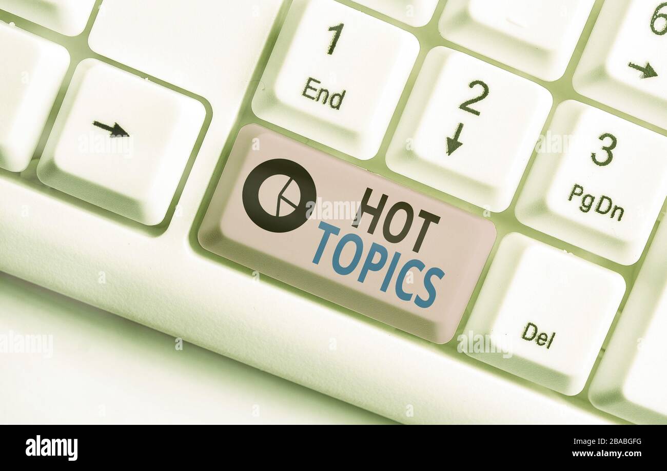 Writing note showing Hot Topics. Business concept for subject that a ...