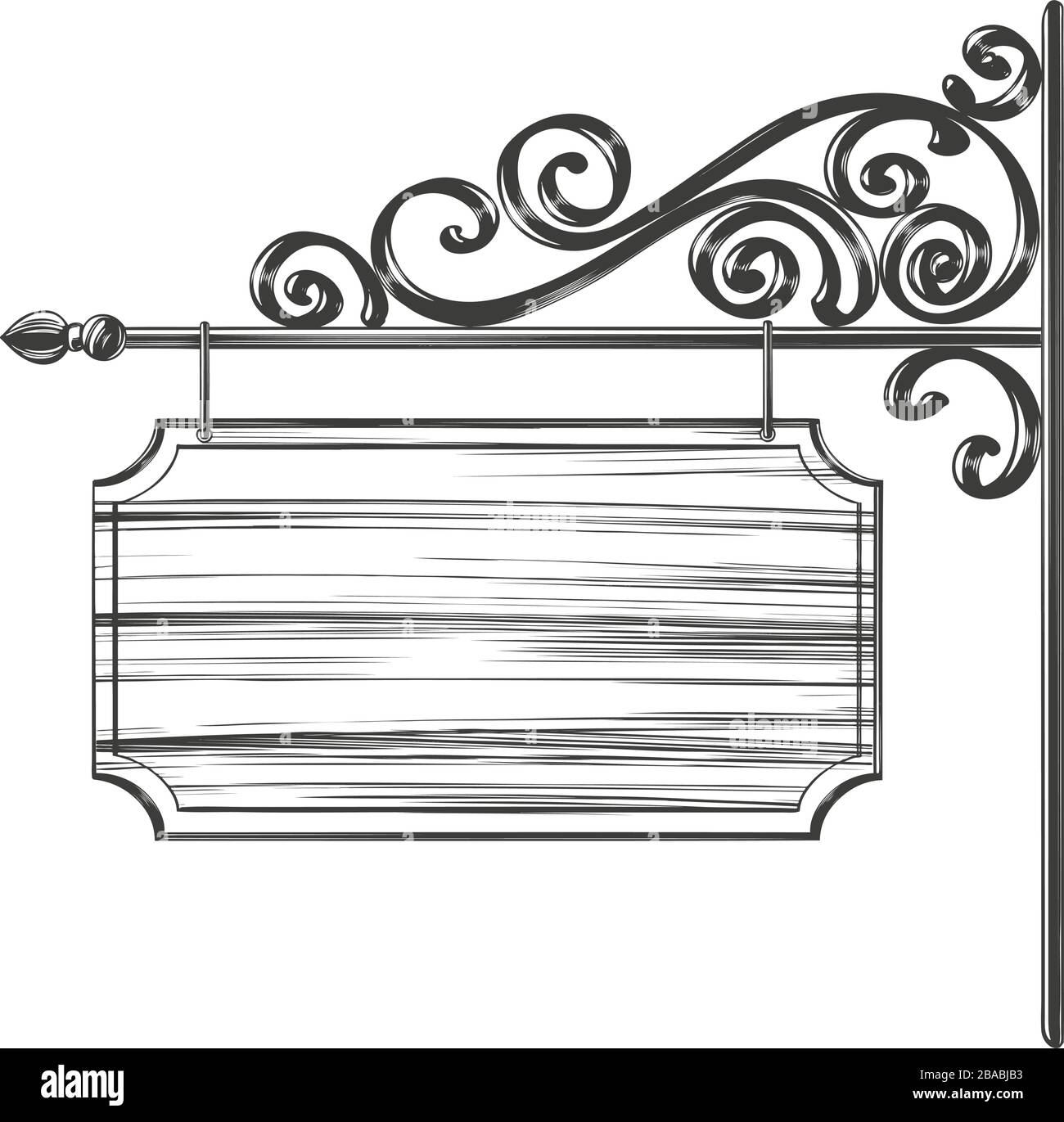 decorative street sign with wrought iron elements hand drawn vector illustration sketch isolated on a white background Stock Vector