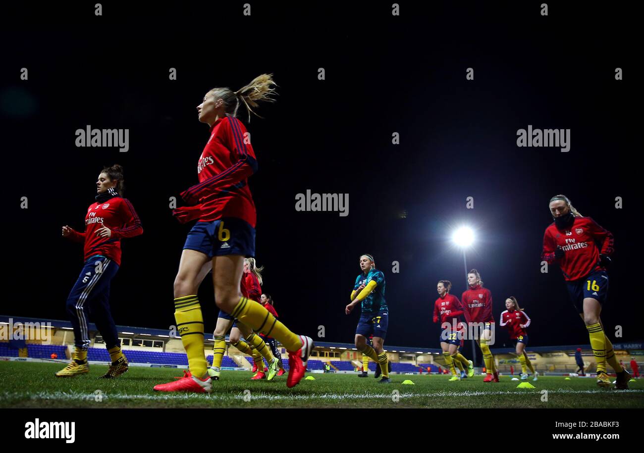 The Arsenal women's team warmup prior to kick-off Stock Photo