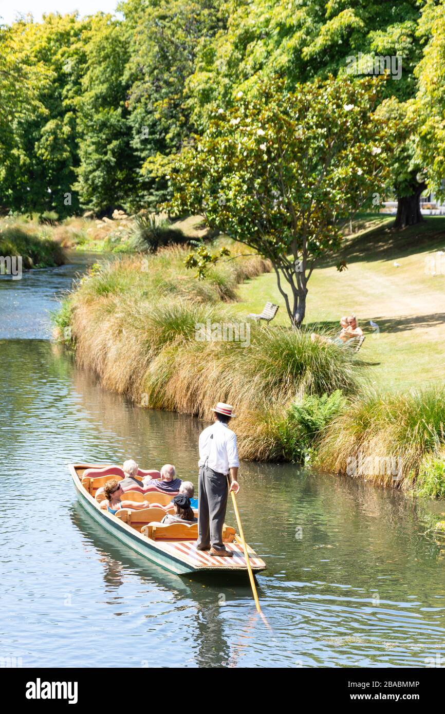 Punting on River Avon, Cambridge Terrace, Christchurch, Canterbury Region, New Zealand Stock Photo