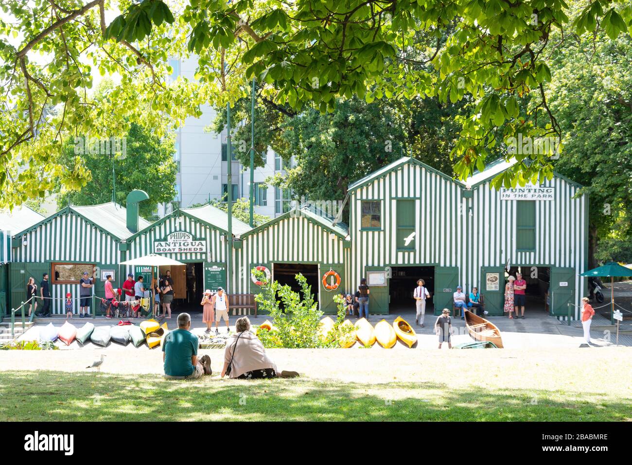 Historic Antigua Boat Sheds, Cambridge Terrace, Christchurch, Canterbury Region, New Zealand Stock Photo