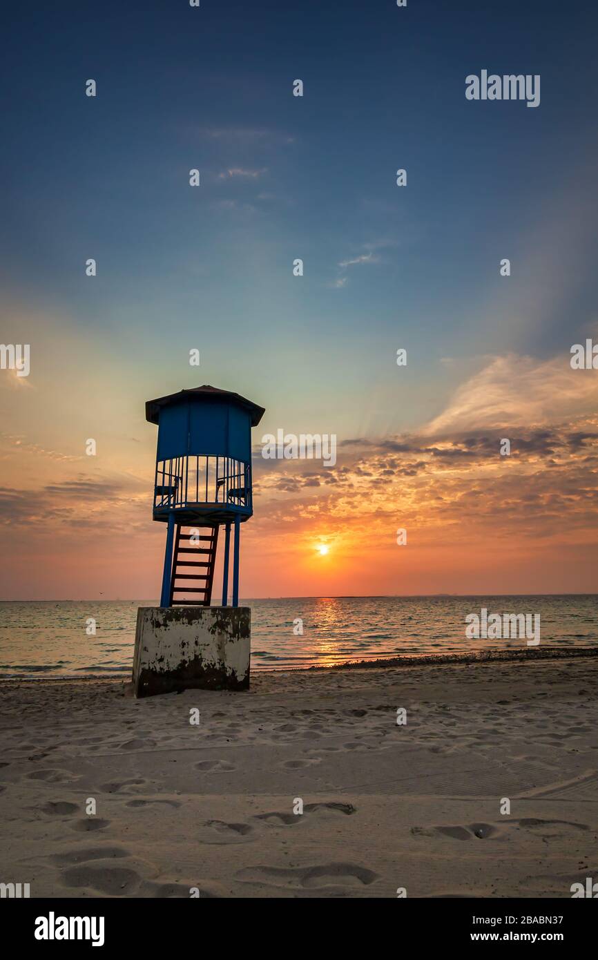 Sunrise view in Fanateer beach at Al Jubail city-Saudi Arabia Stock Photo