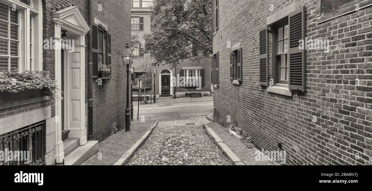 Acorn Street in Beacon Hill, Boston, Massachusetts, USA Stock Photo
