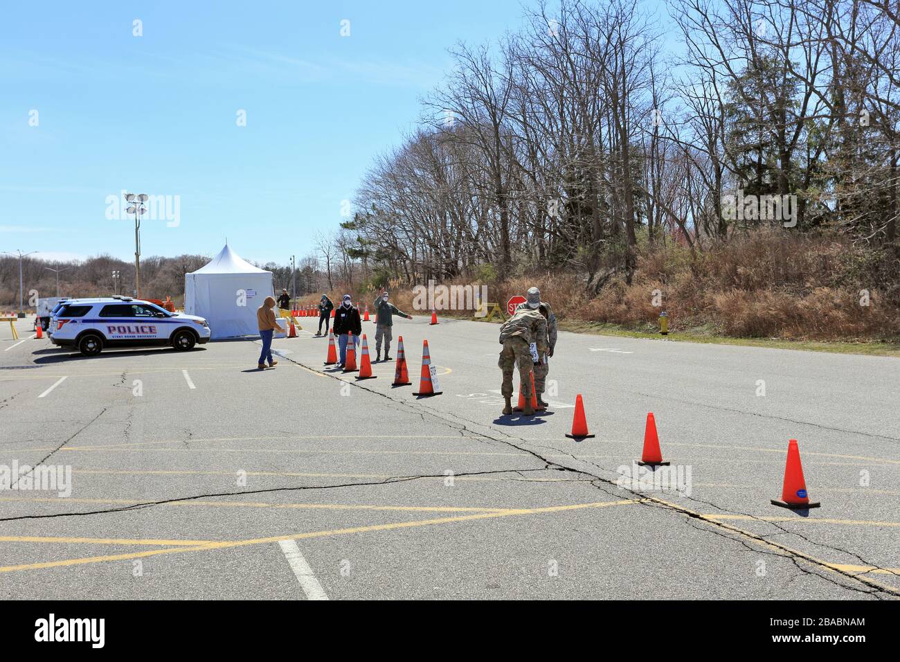 Mobile Corona virus testing site Stony Brook Long Island New York Stock Photo