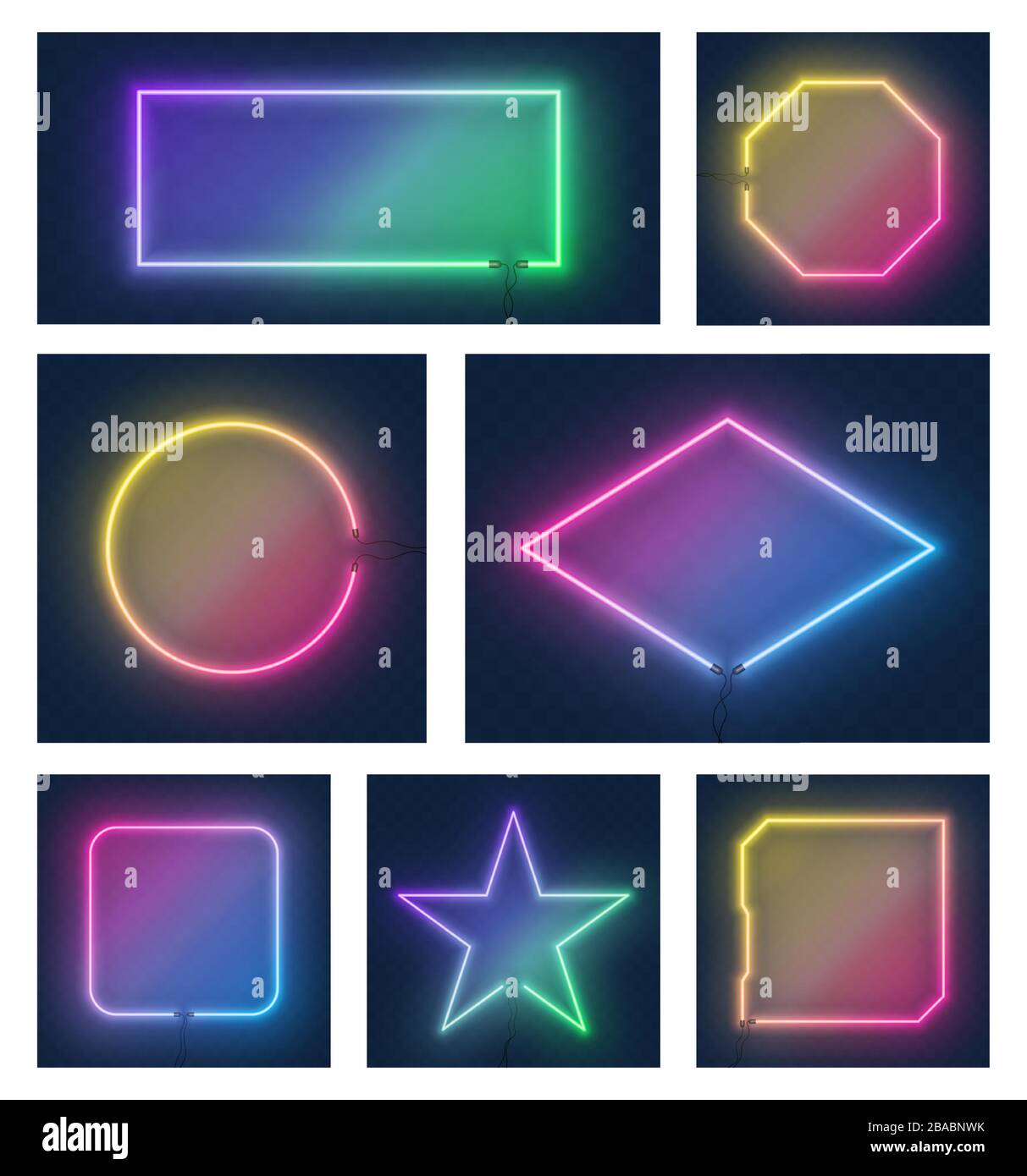 Set of realistic colorful glowing different shapes neon frames isolated ...