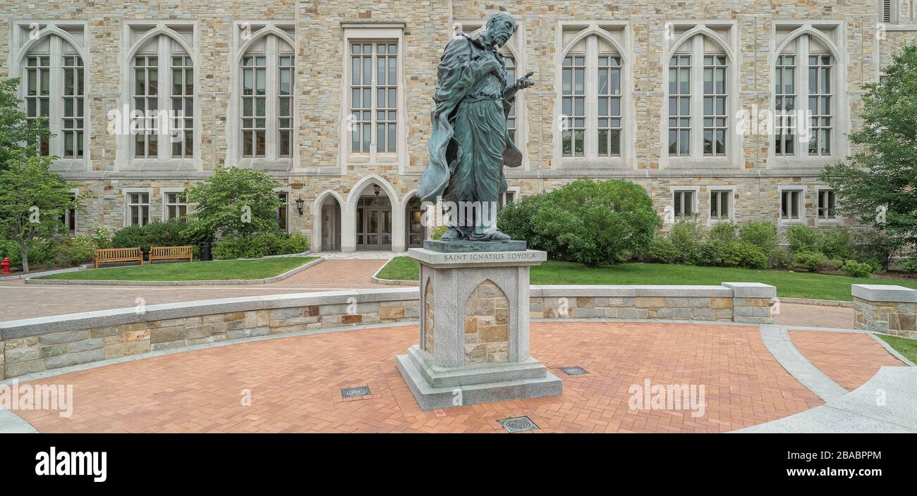 St. Ignatius of Loyola Statue at Boston College in Chestnut Hill near Boston, Massachusetts, USA Stock Photo