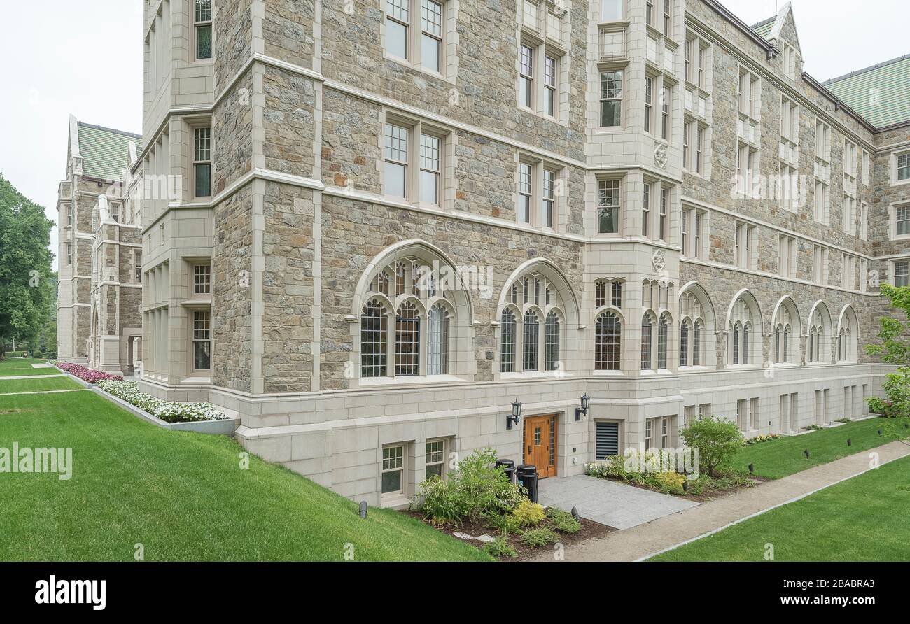 Side view of St. Mary Hall building, Chestnut Hill near Boston