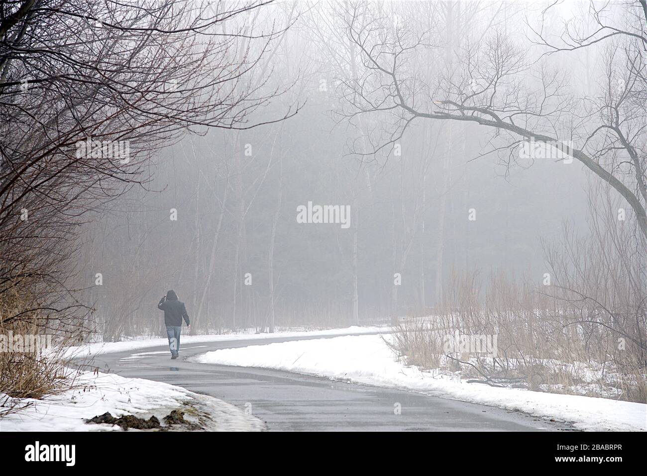 Senior adult walking in the public park in winter Stock Photo