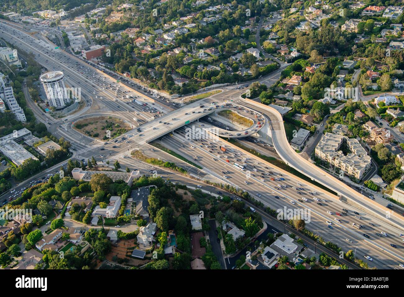 Aerial view of loops on freeway on Los Angeles, California, USA Stock Photo