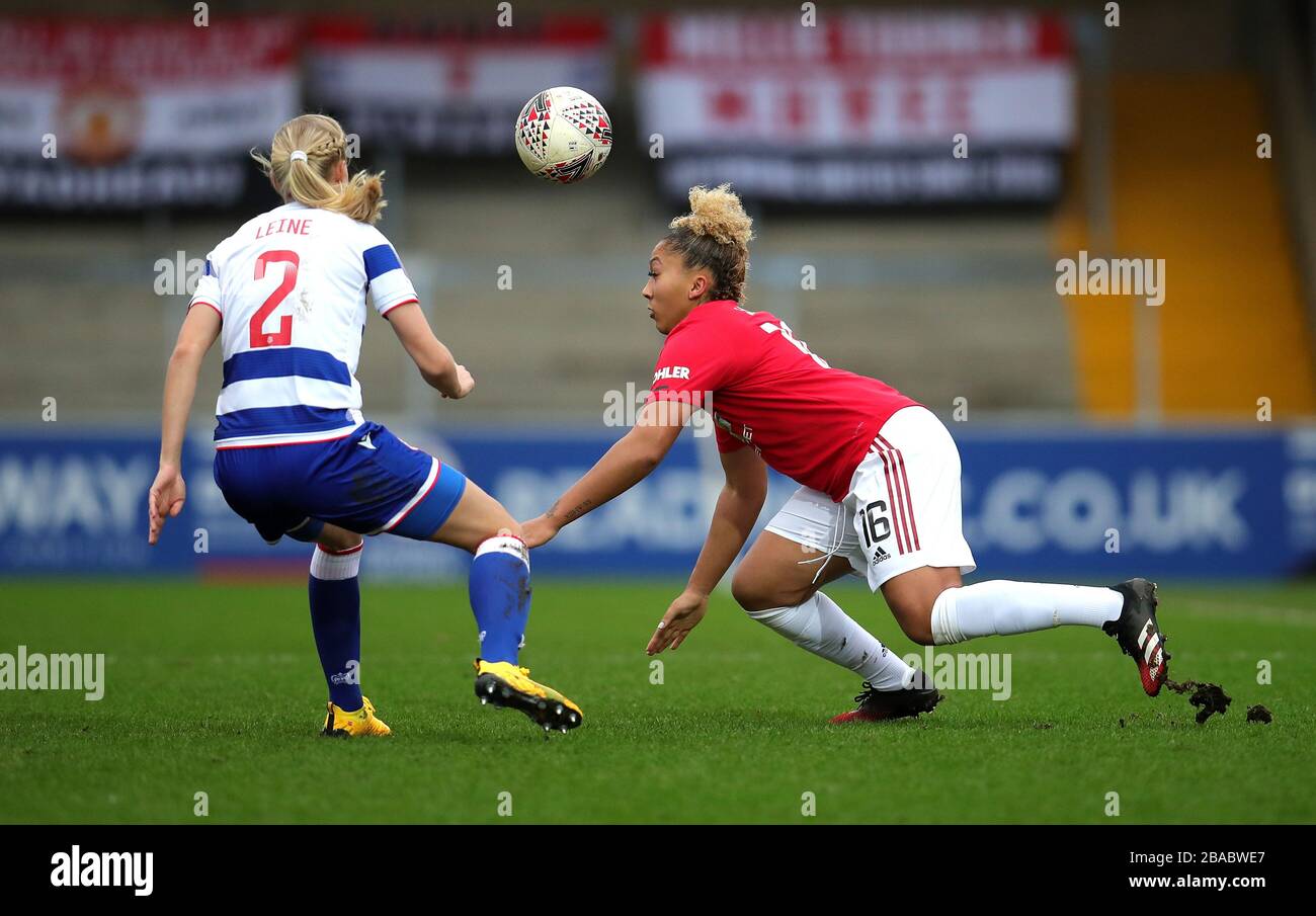 Reading’s Kristine Bjordal Leine (left) and Manchester United's Lauren James battle for the ball Stock Photo