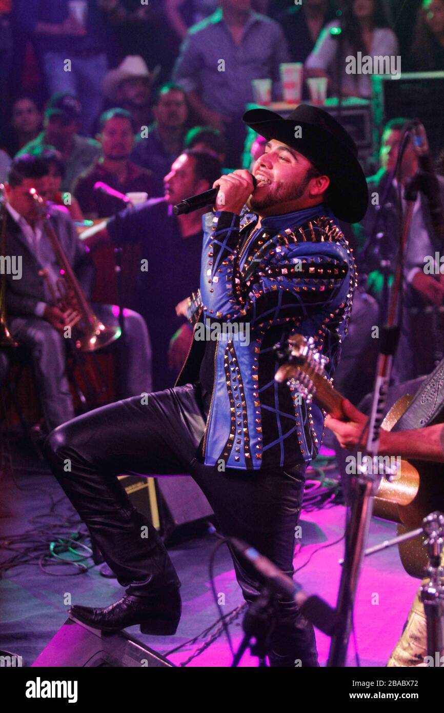 Gerardo Ortiz durante su concierto en el Palenque de la Feria Expo Ganadera de Sonora. Hermosillo Mexico a 1 Mayo l, 2014. Stock Photo