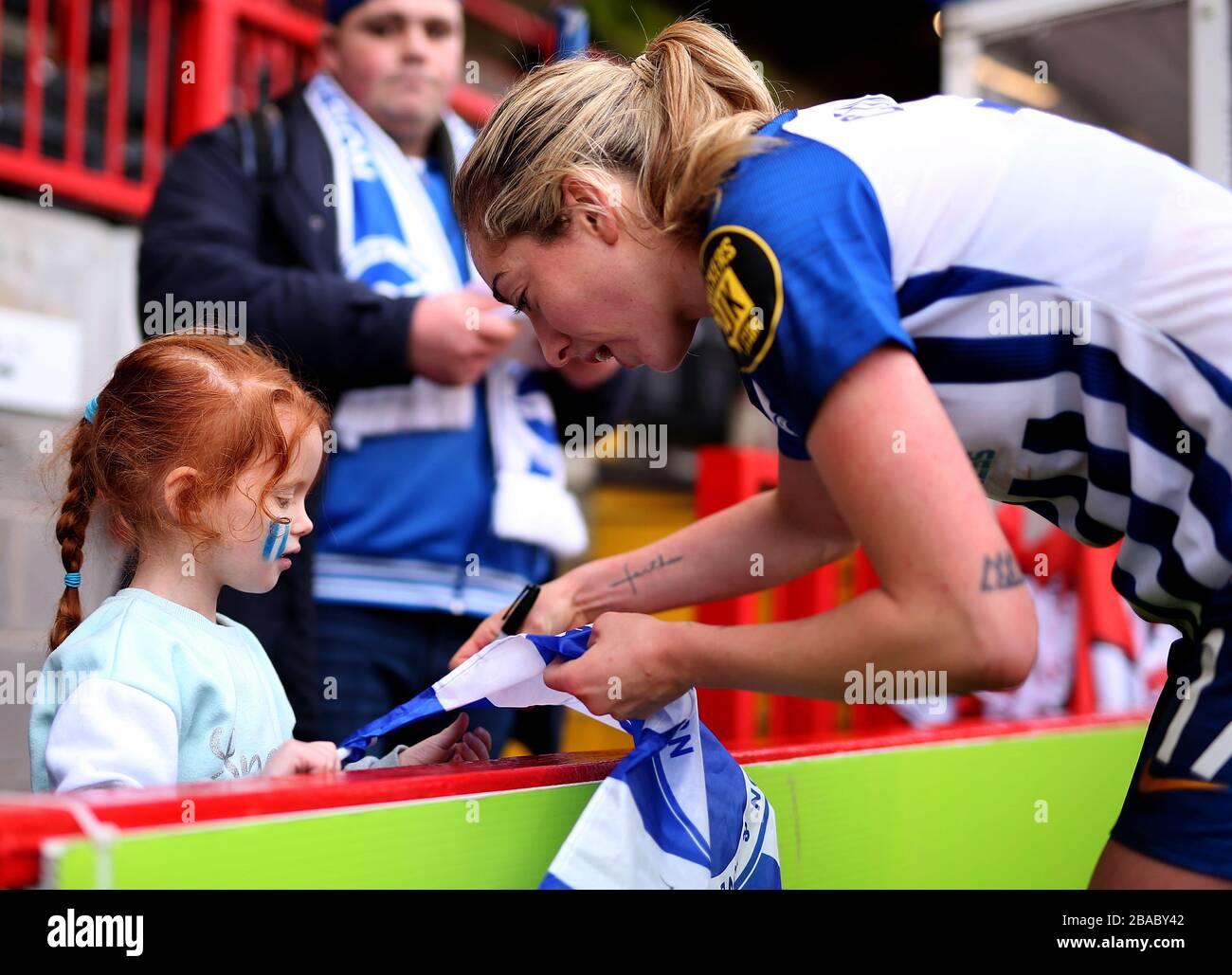 Brighton and Hove Albion Megan Connolly talks to the fans at full time Stock Photo