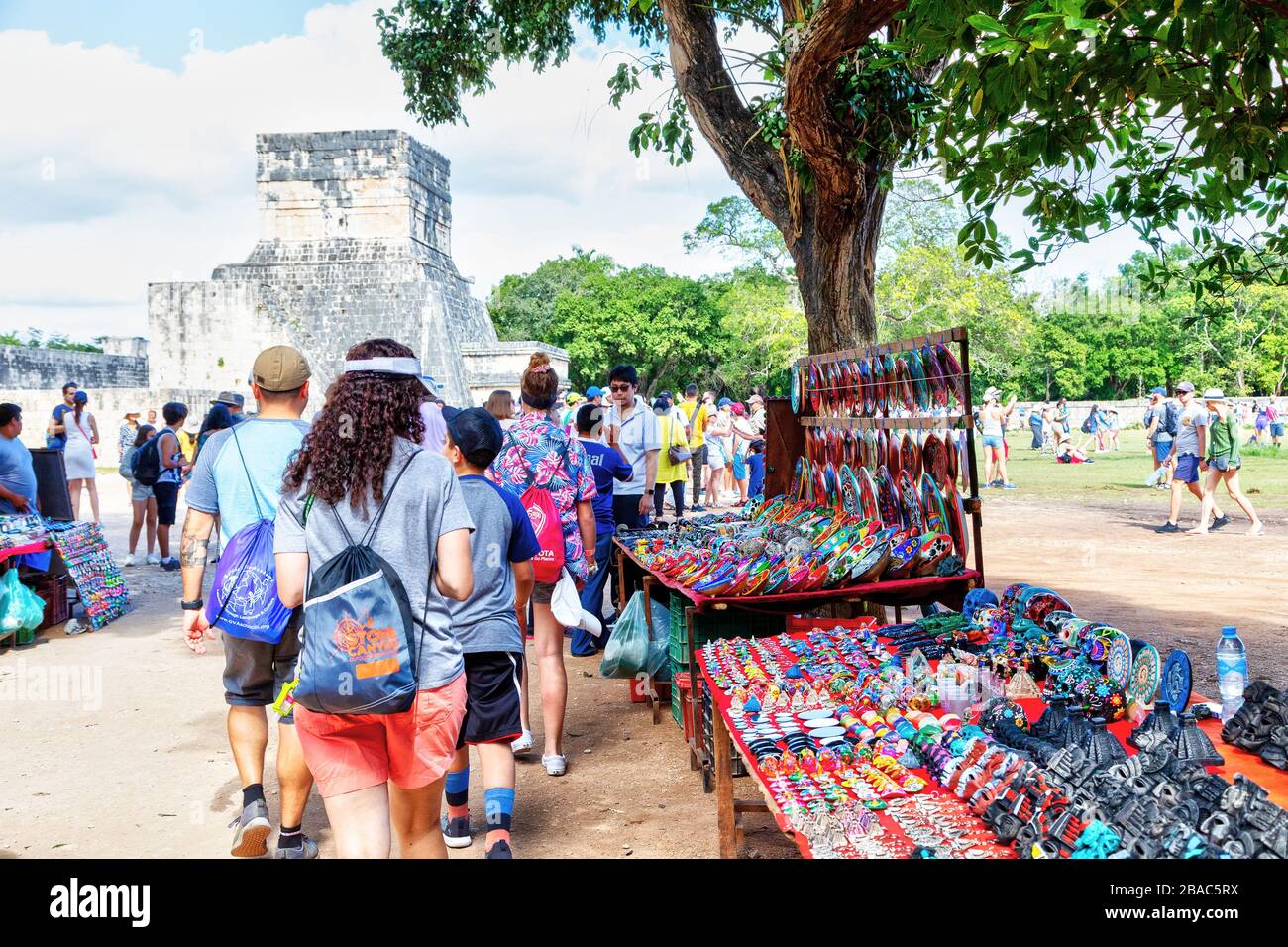Chichen Itza, Mexico - Dec. 23, 2019: Tourists walking toward the archaeological city of Chichen Itza in the Yucatan Peninsula of Mexico were met by r Stock Photo
